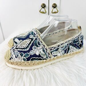 Patrizia by Spring Step Agleam Skym Blue Jeweled Embroidered Jute Shoes EU38 US8